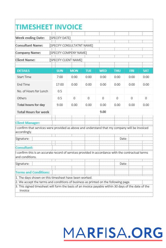 Blank Sample Timesheet Invoice Template
